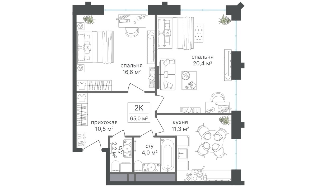 Планировка 64.6 м²