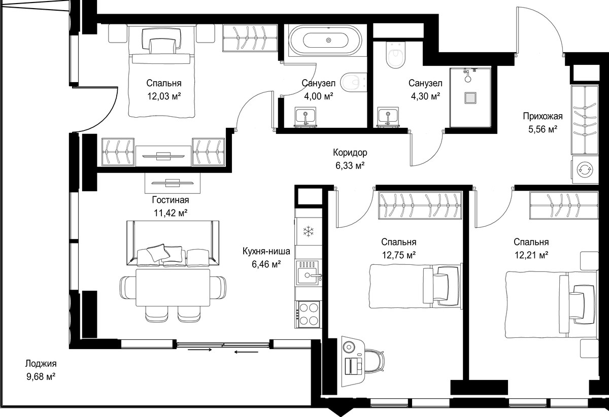 Планировка 84.74 м²