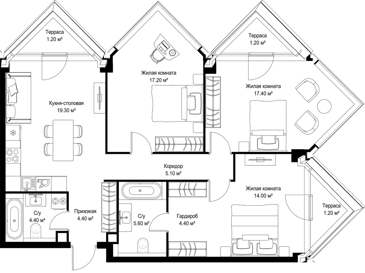 Планировка 95.4 м²