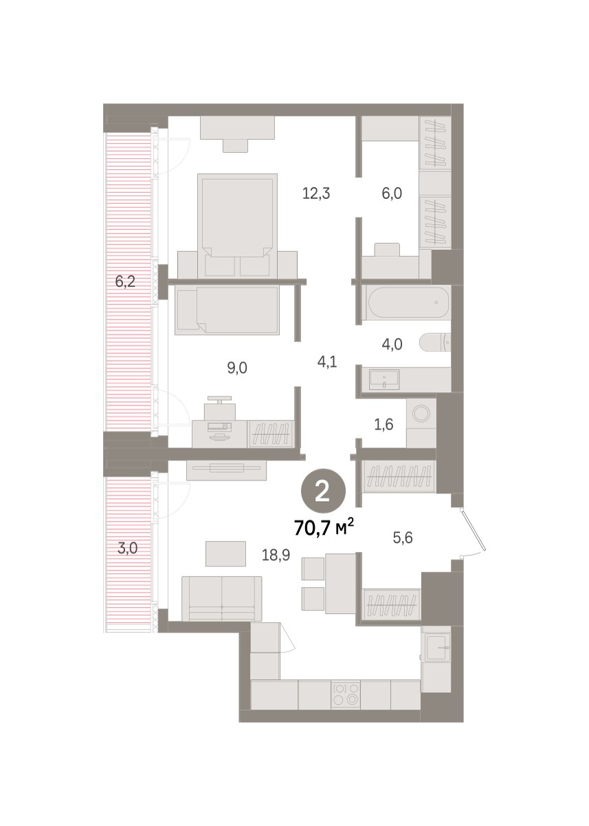 Планировка 70.7 м²