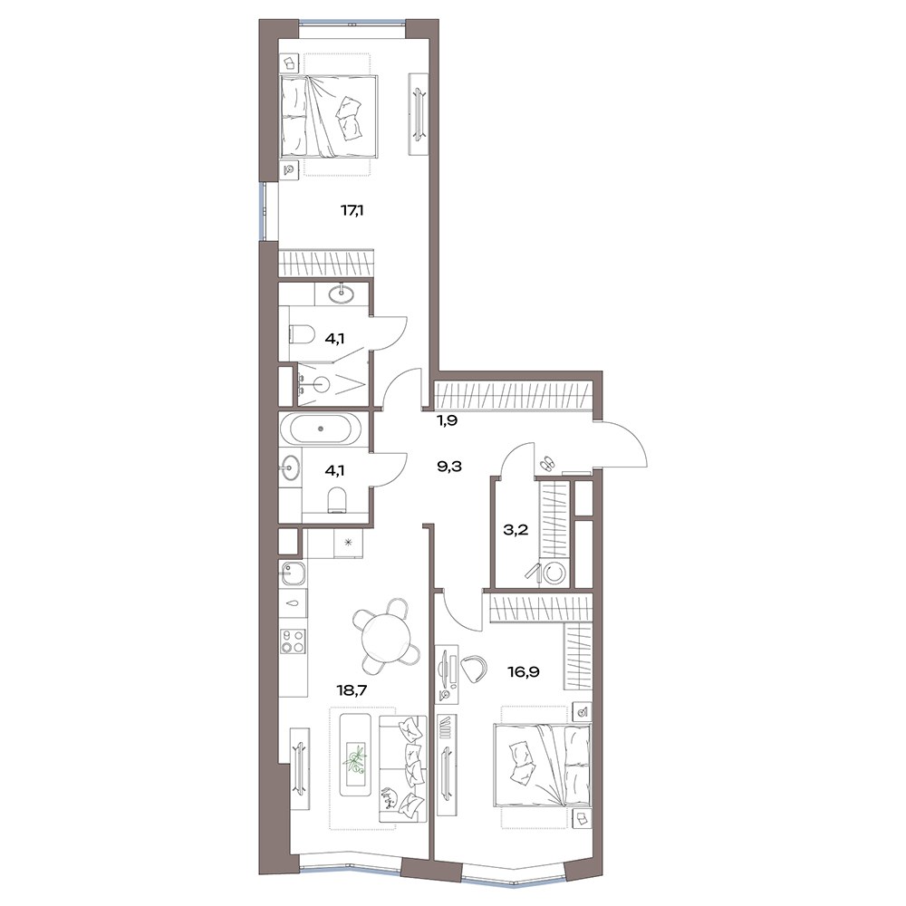 Планировка 76.8 м²