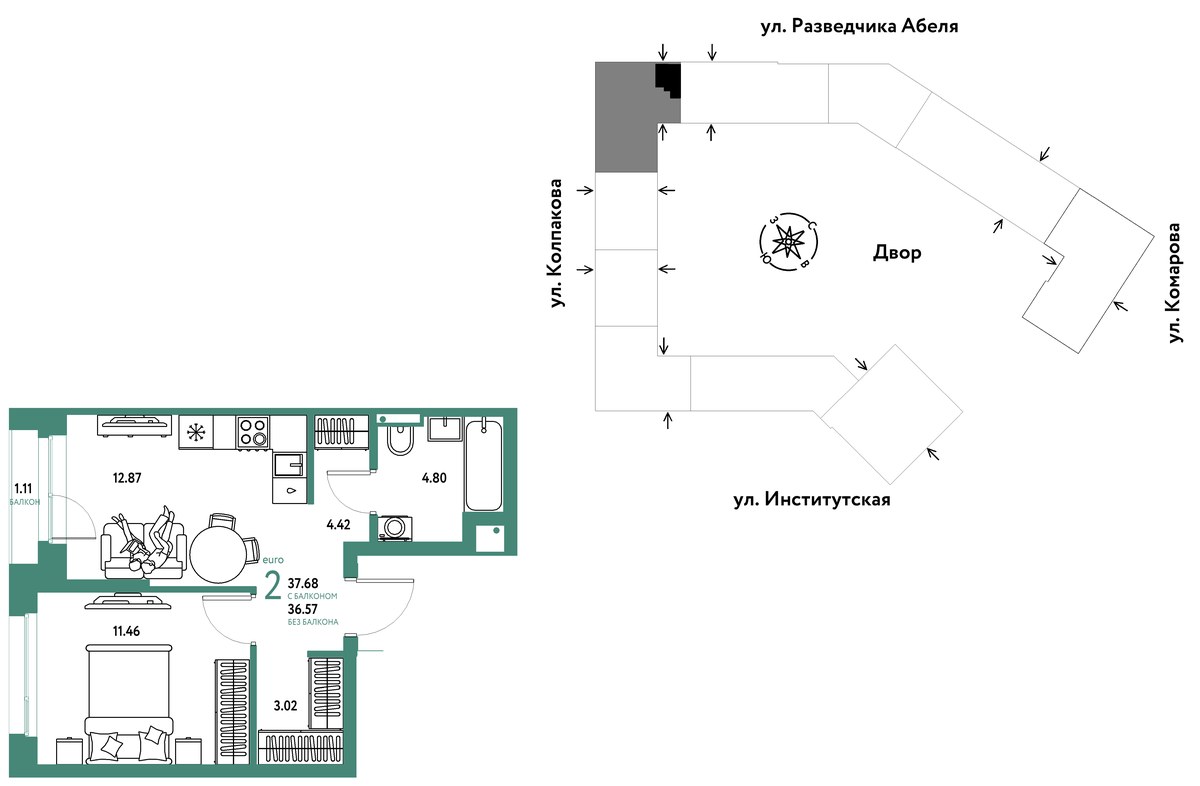 Планировка 37.68 м²