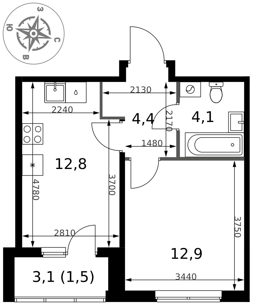 Планировка 35.7 м²