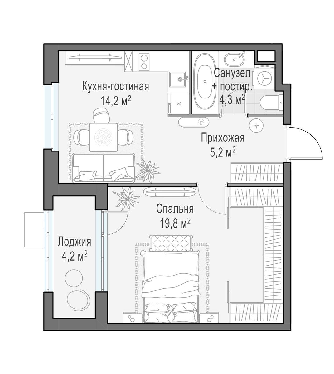 Планировка 43.3 м²