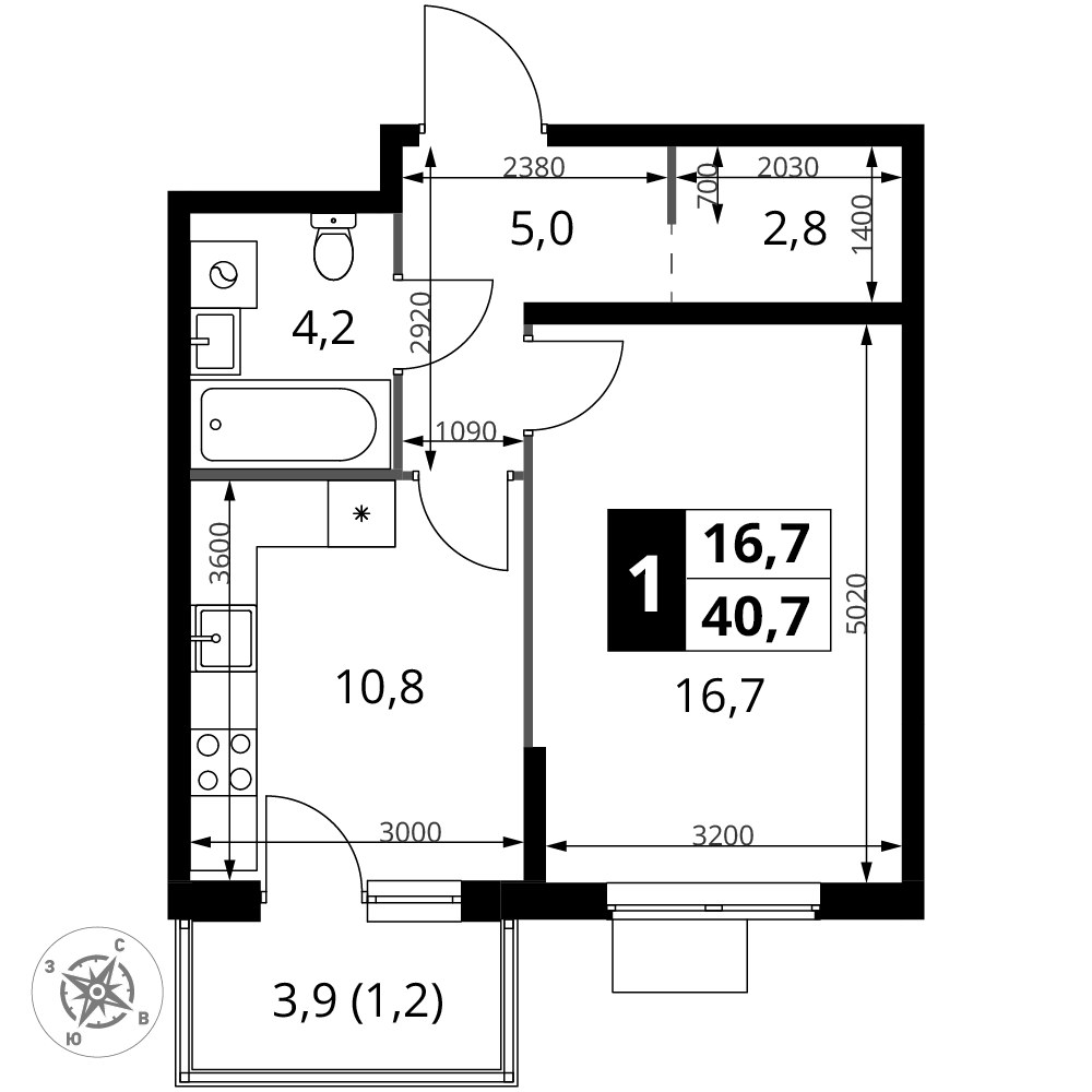 Планировка 40.7 м²