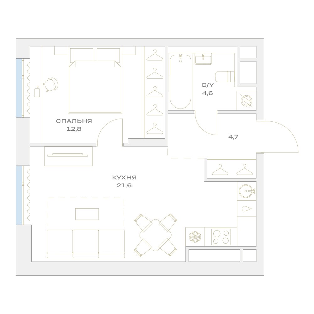 Планировка 43.7 м²