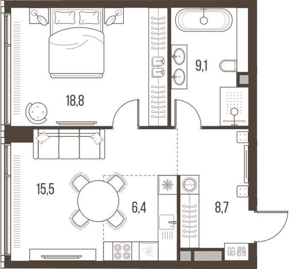 Планировка 58.5 м²