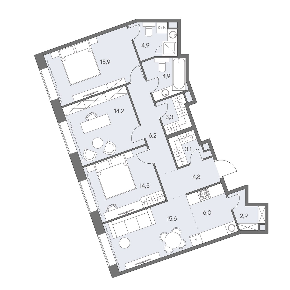 Планировка 96.3 м²