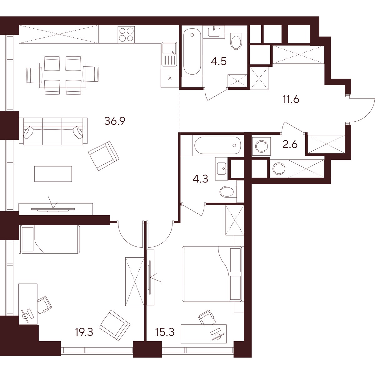Планировка 94.5 м²
