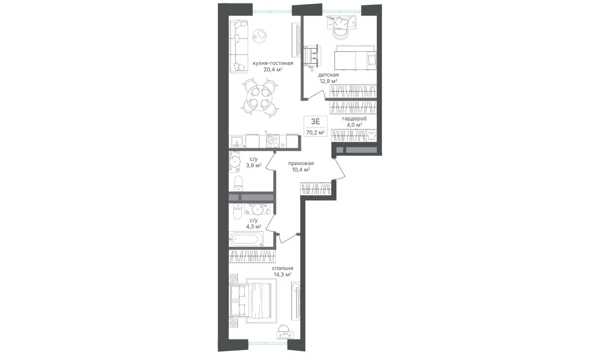 Планировка 70.2 м²