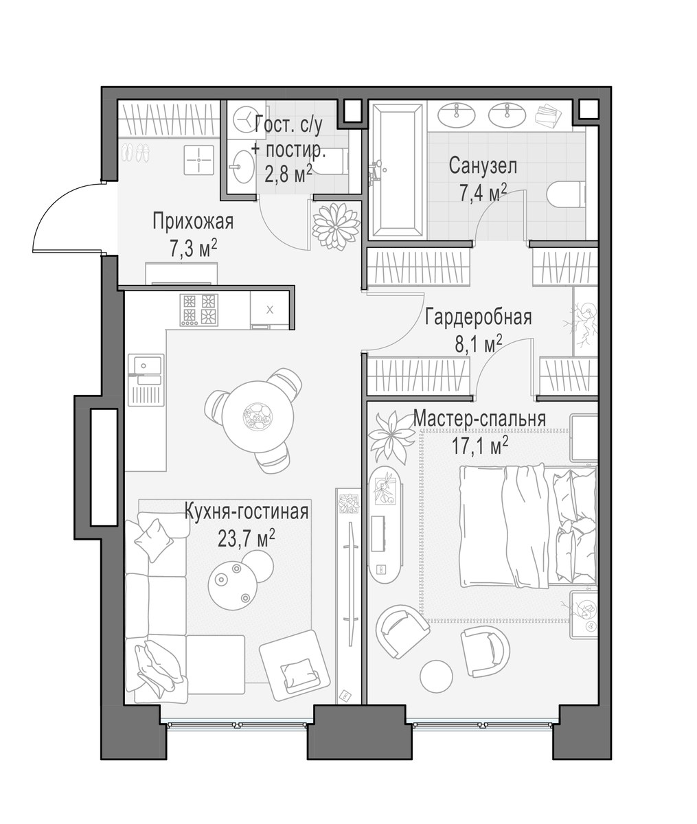 Планировка 67.0 м²
