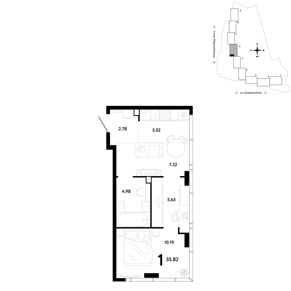 Планировка 35.82 м²