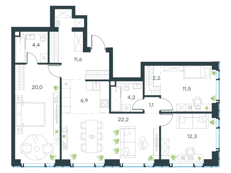 Планировка 96.4 м²