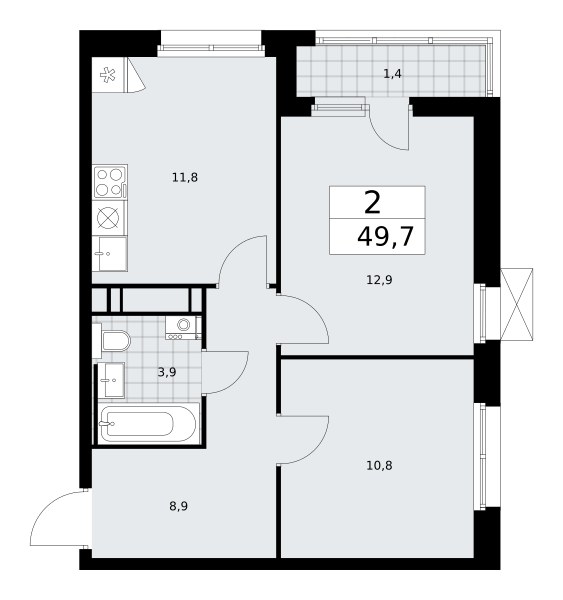 Планировка 49.7 м²