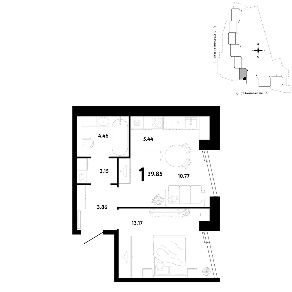 Планировка 39.85 м²