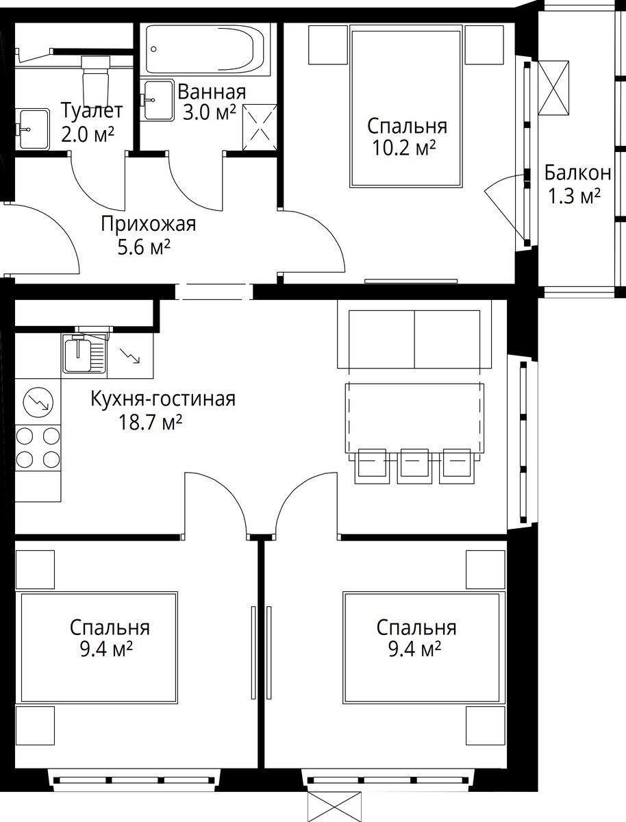 Планировка 59.6 м²