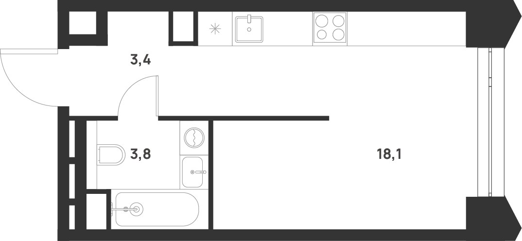 Планировка: Студия, 25.3 м²