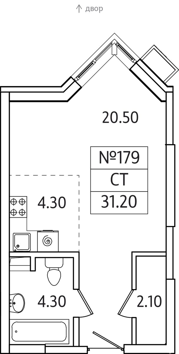 Планировка: Студия, 31.2 м²