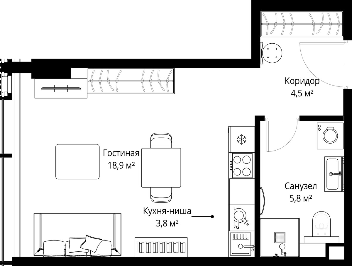 Планировка: Студия, 33.0 м²