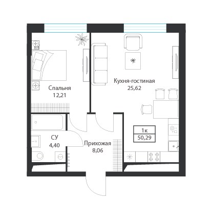 Планировка 50.29 м²