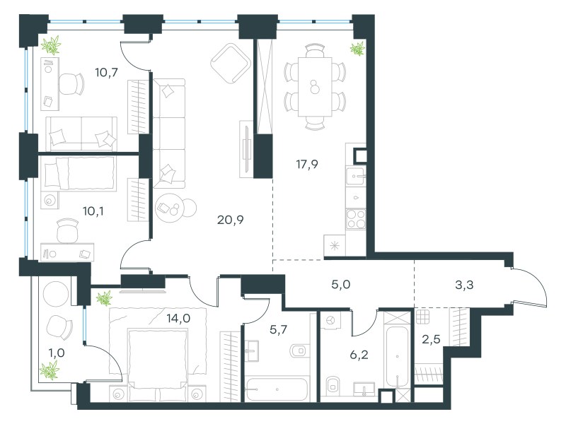 Планировка 97.3 м²
