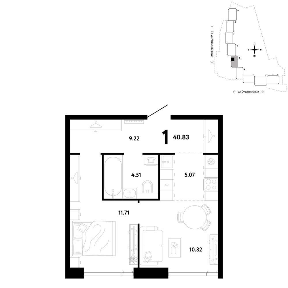 Планировка 40.83 м²