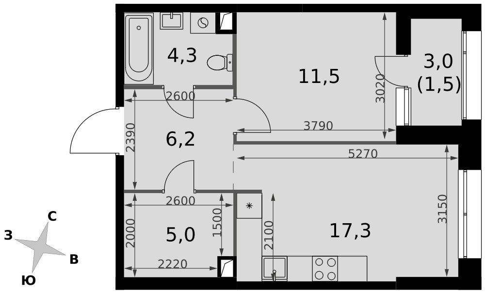 Планировка 45.8 м²