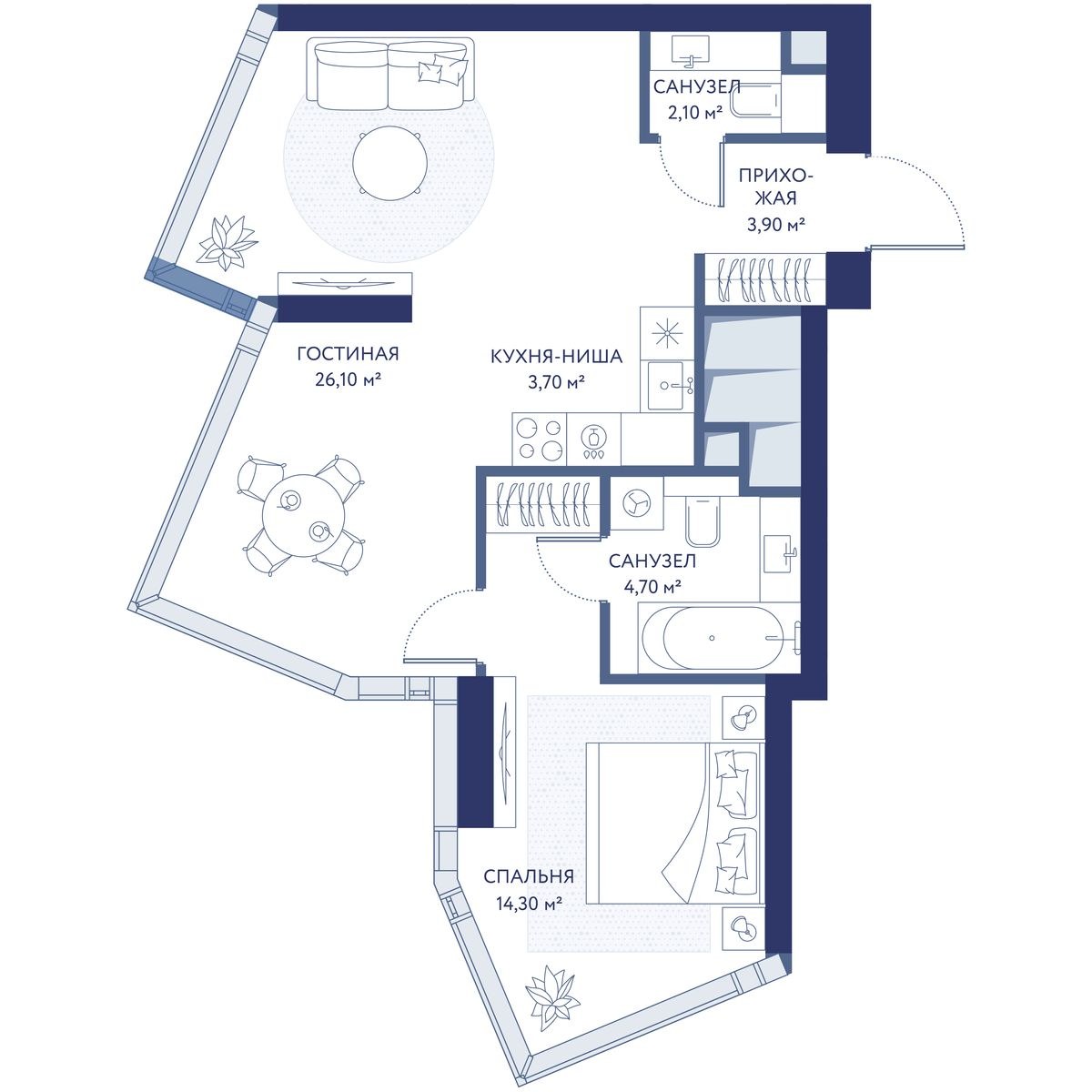 Планировка 54.8 м²