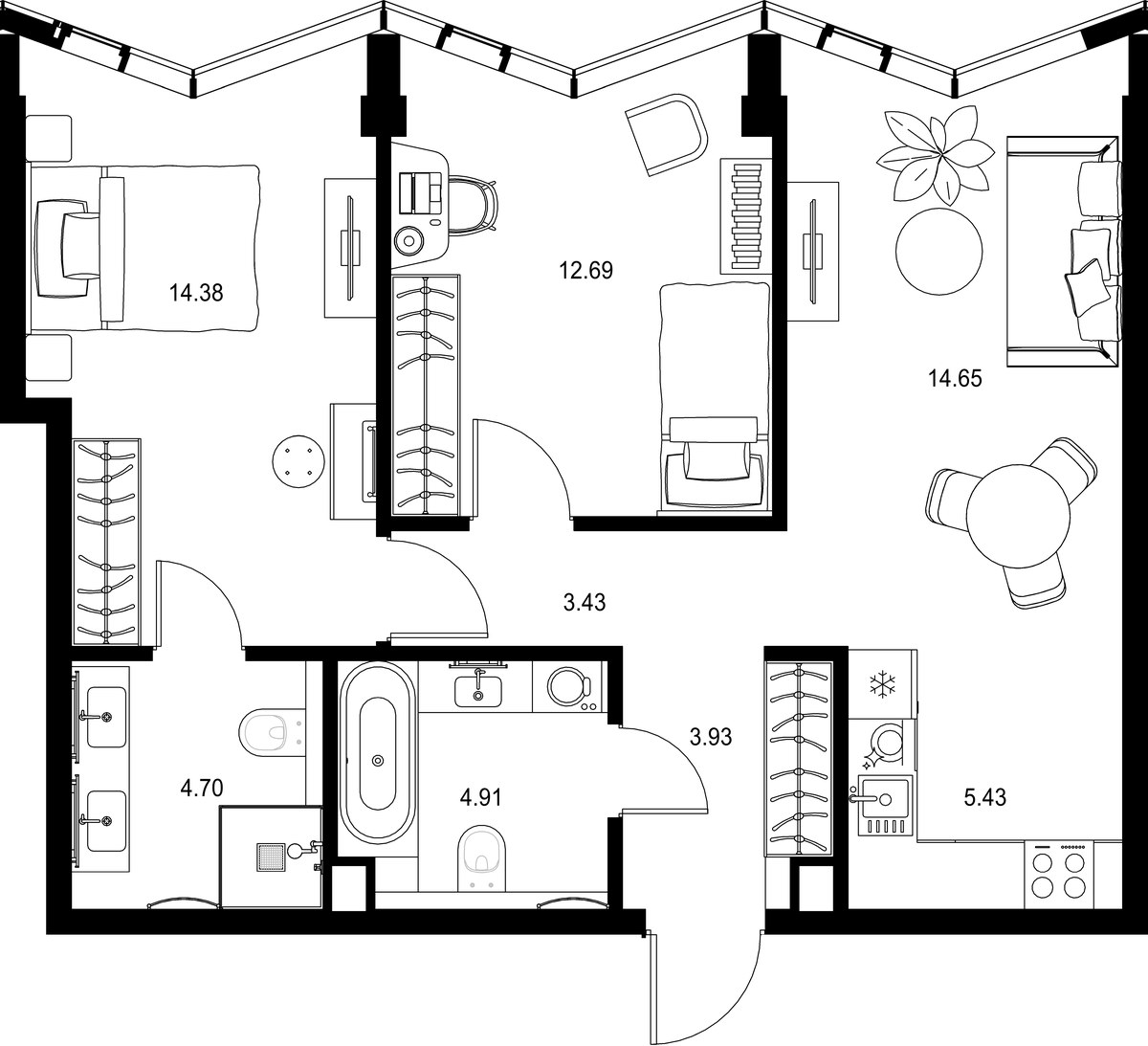 Планировка 64.12 м²