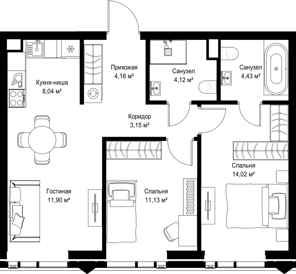 Планировка 61.48 м²