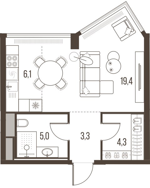 Планировка 38.1 м²