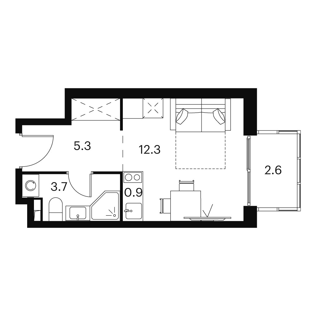 Планировка: 1-комнатная, 24.8 м²