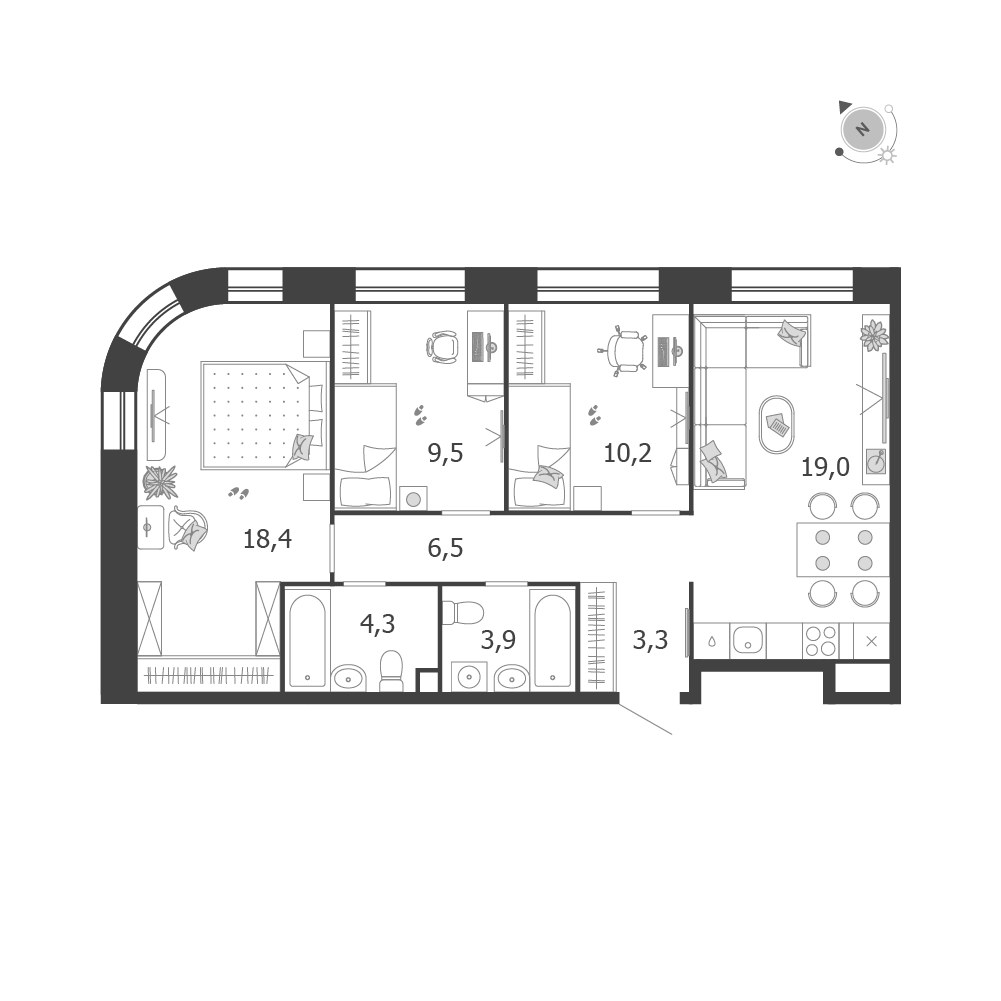 Планировка 75.1 м²