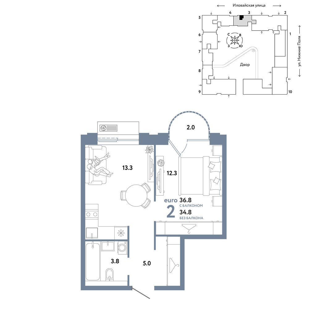 Планировка 36.8 м²