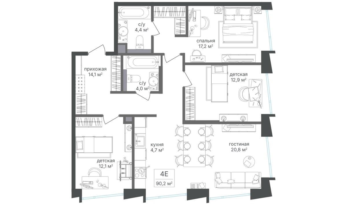 Планировка 93.0 м²