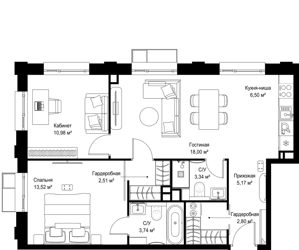 Планировка 66.56 м²