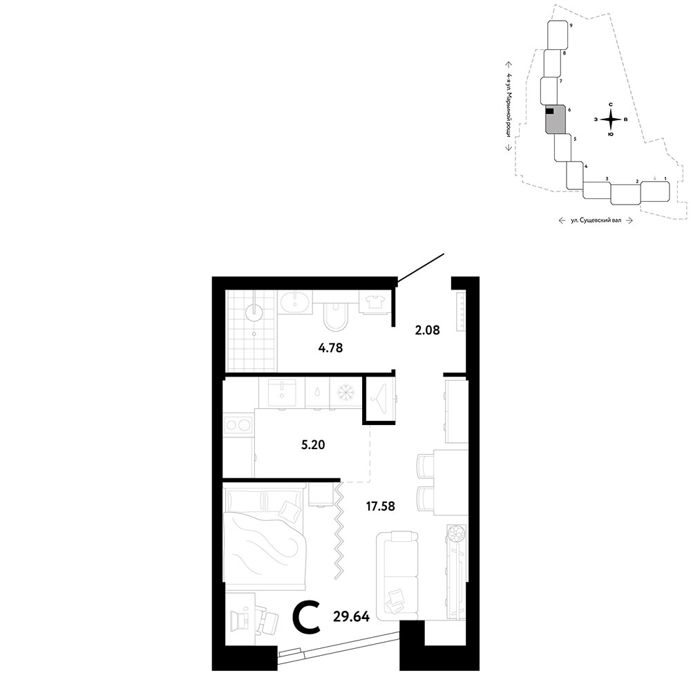 Планировка 29.64 м²