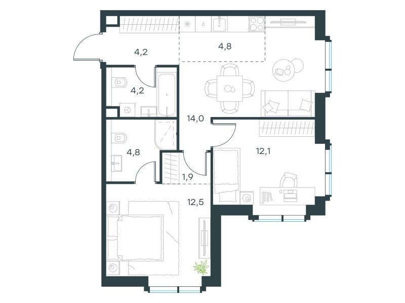 Планировка 58.5 м²
