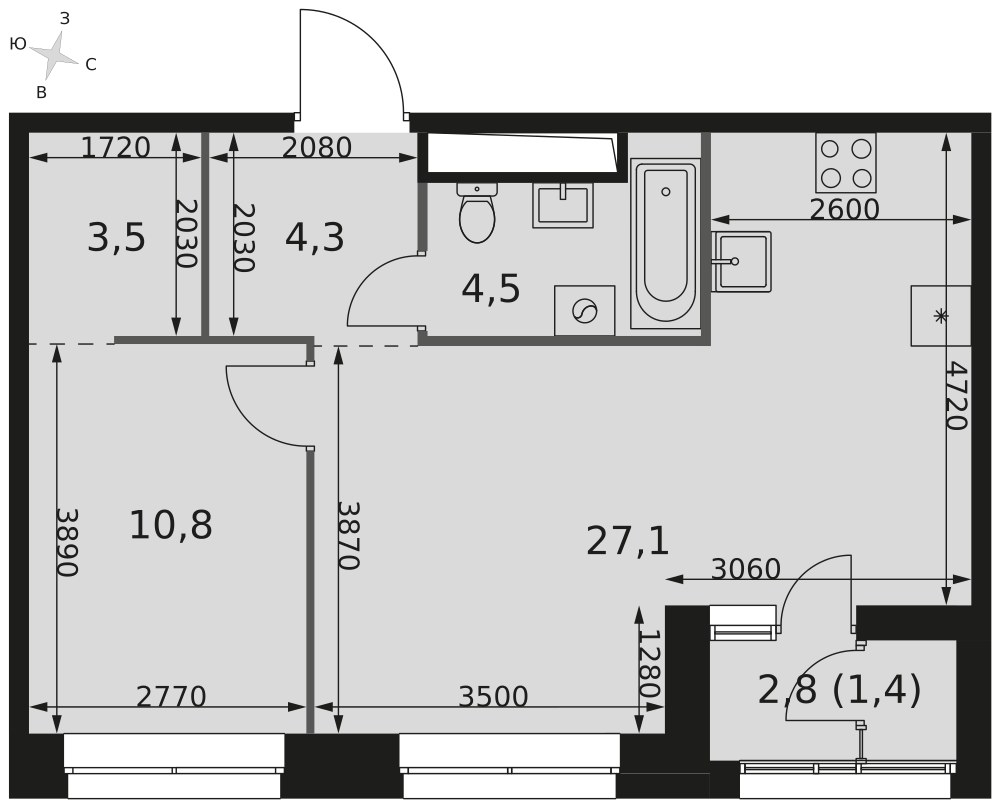 Планировка 51.6 м²