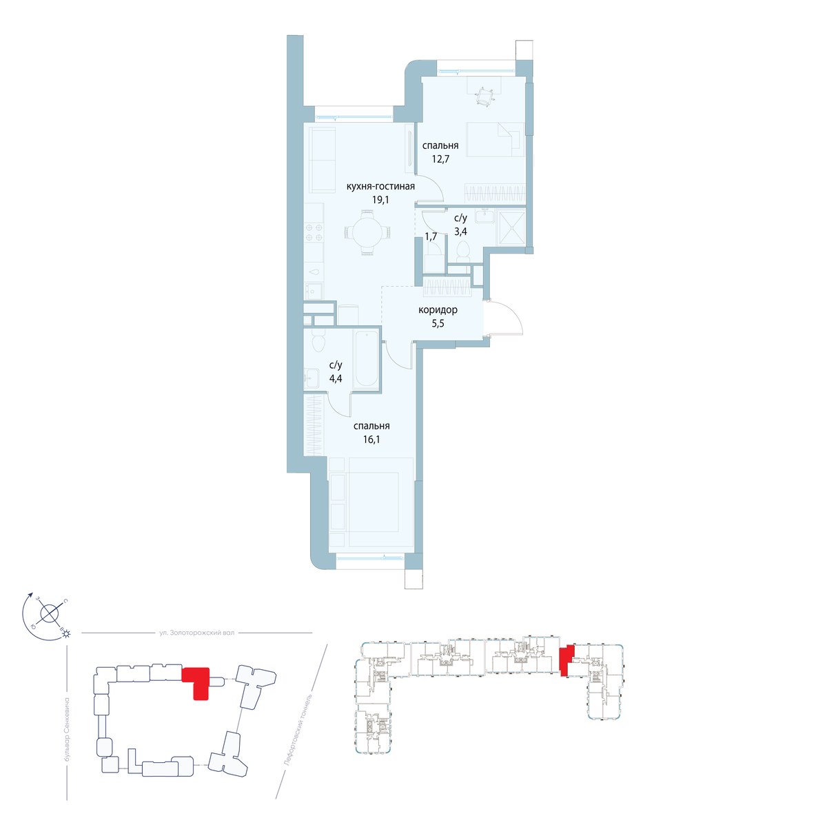 Планировка 62.9 м²