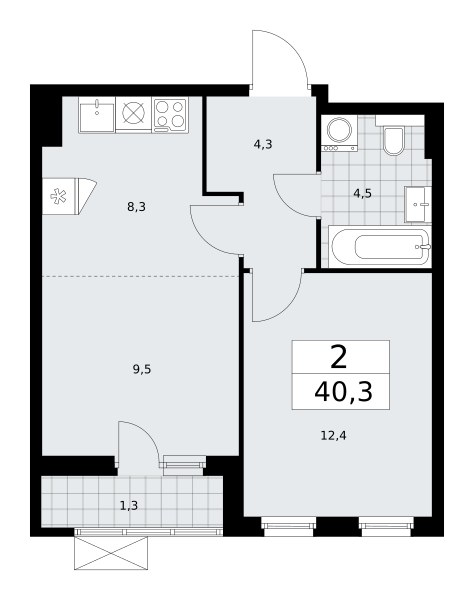 Планировка 40.4 м²