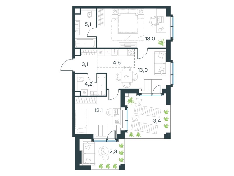 Планировка 65.8 м²