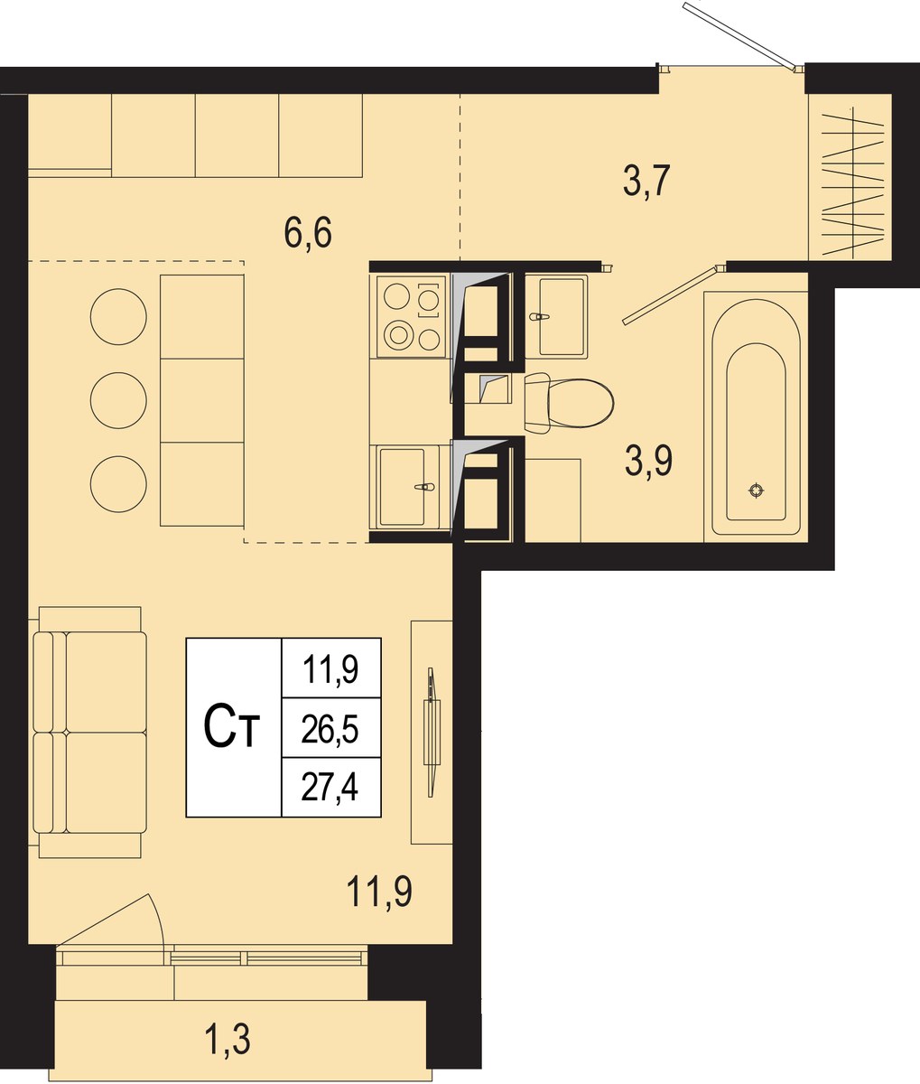 Планировка 26.5 м²