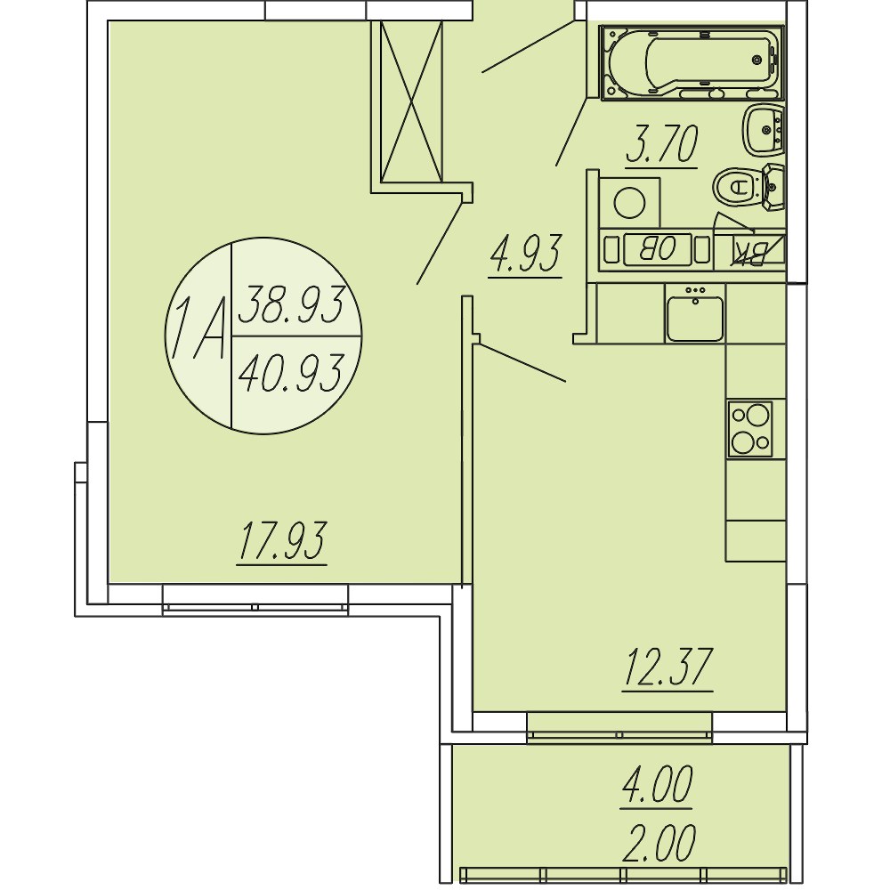 Планировка 40.93 м²