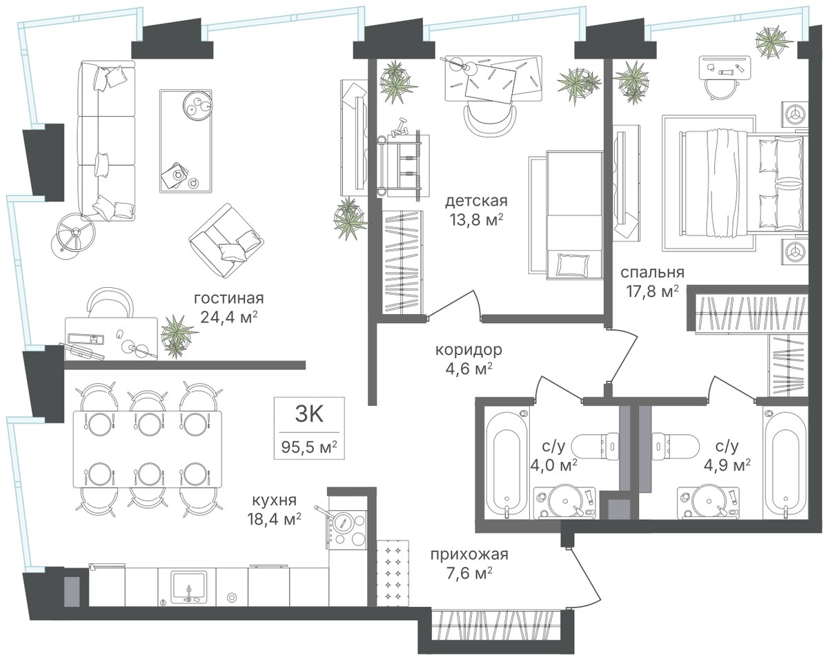 Планировка 95.5 м²