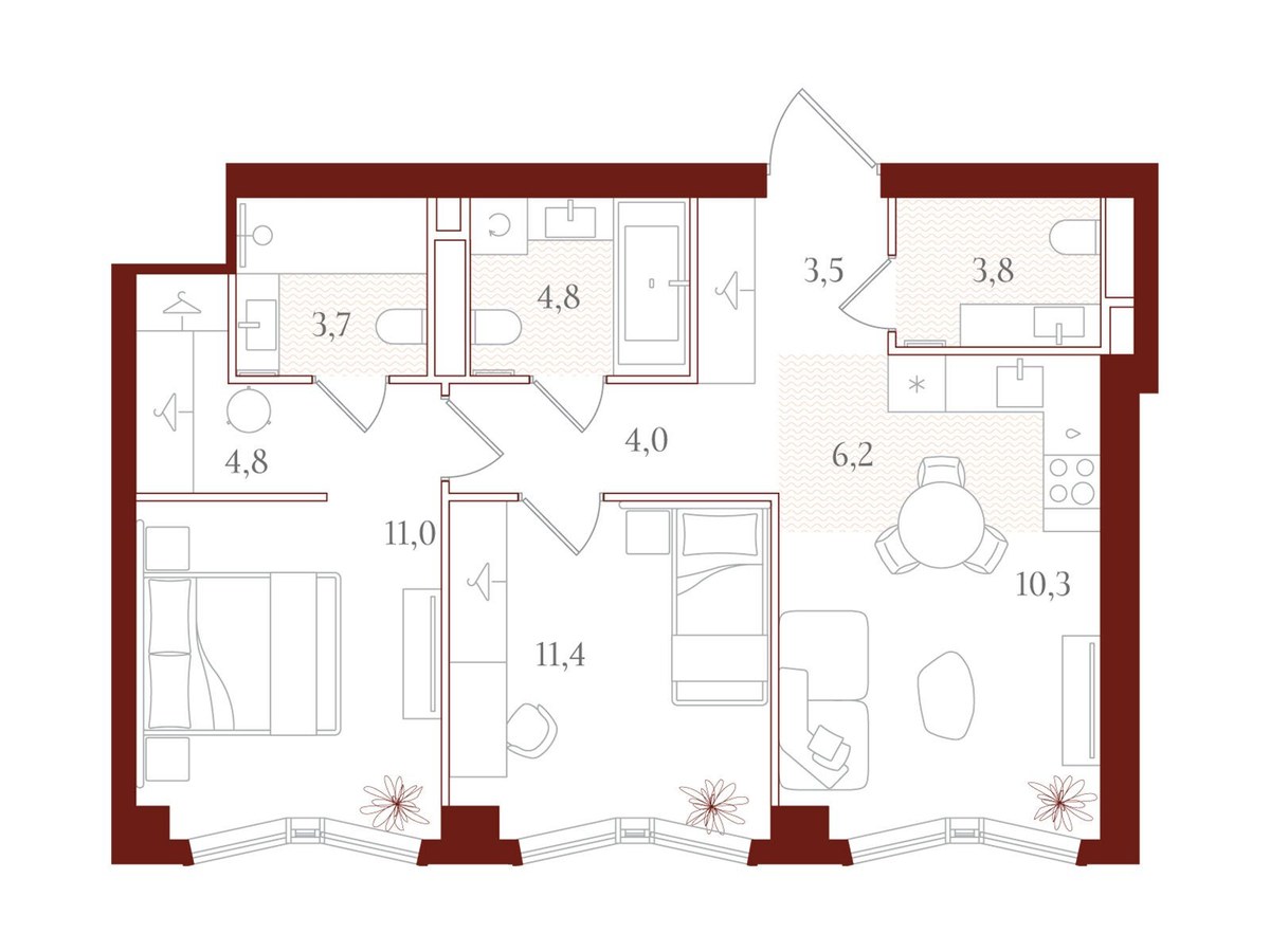 Планировка 63.5 м²