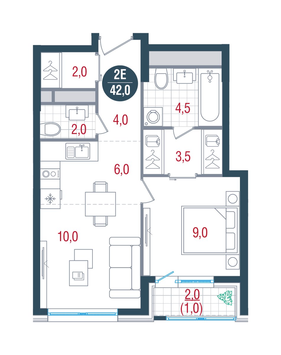 Планировка 42.0 м²