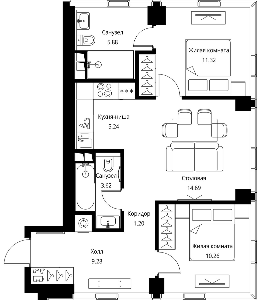 Планировка 61.48 м²