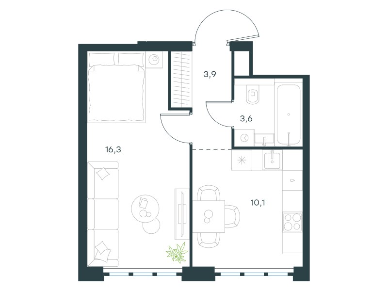 Планировка 33.9 м²