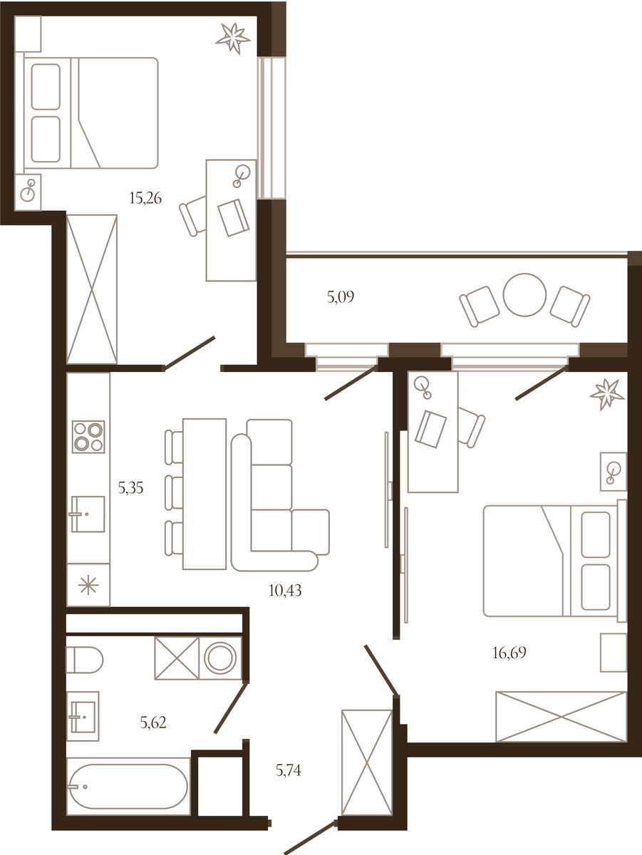Планировка 61.64 м²